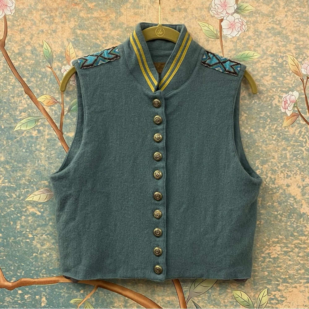 Double D Ranch Teal Western Wool Blend Beaded Shoulder Vest